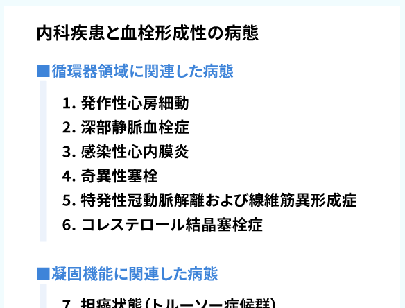 血栓形成性の内科疾患と病態